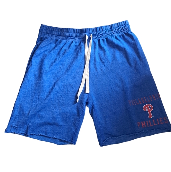 Mens Philadelphia Phillies comfy jersey shorts raw hem drawstring tie blue 2XL - Picture 1 of 5
